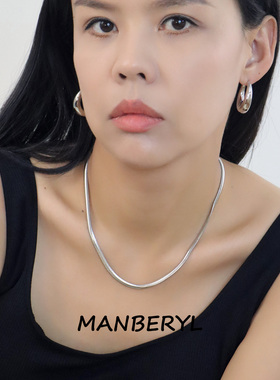 MANBERYL漫宝琳柔感蛇骨链女高级感银色扁锁骨链简约百搭秋冬项链