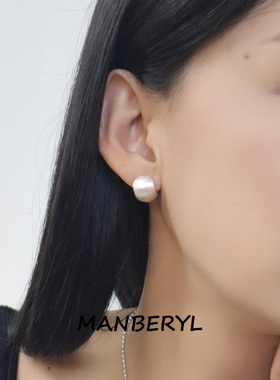 MANBERYL漫宝琳弧面拉丝耳钉女气质银色耳环高级感耳饰送女友礼物