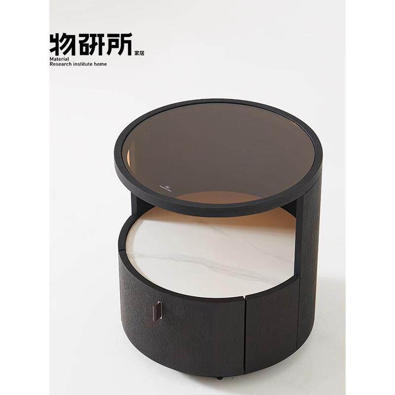 意式极简实木床头柜2025新款简约现代家用卧室创意边柜圆形置物柜
