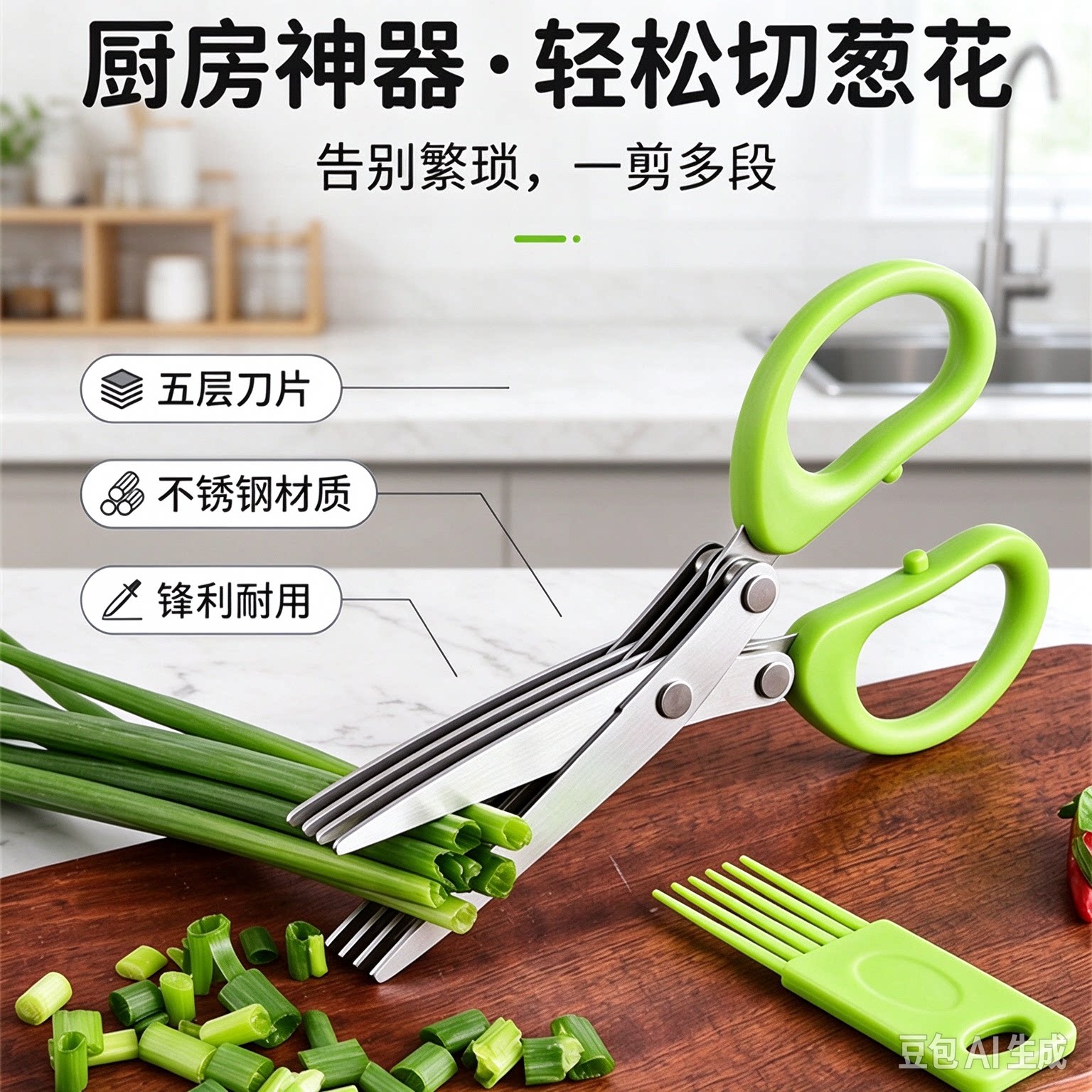 家用五层葱花剪刀神器多功能切菜器二合一切丁剪子辅食剪刀