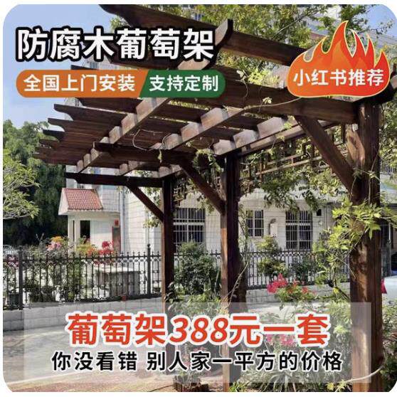 碳化防腐木户外单侧葡萄架庭院阳台花园爬藤架子花架长廊凉亭定制