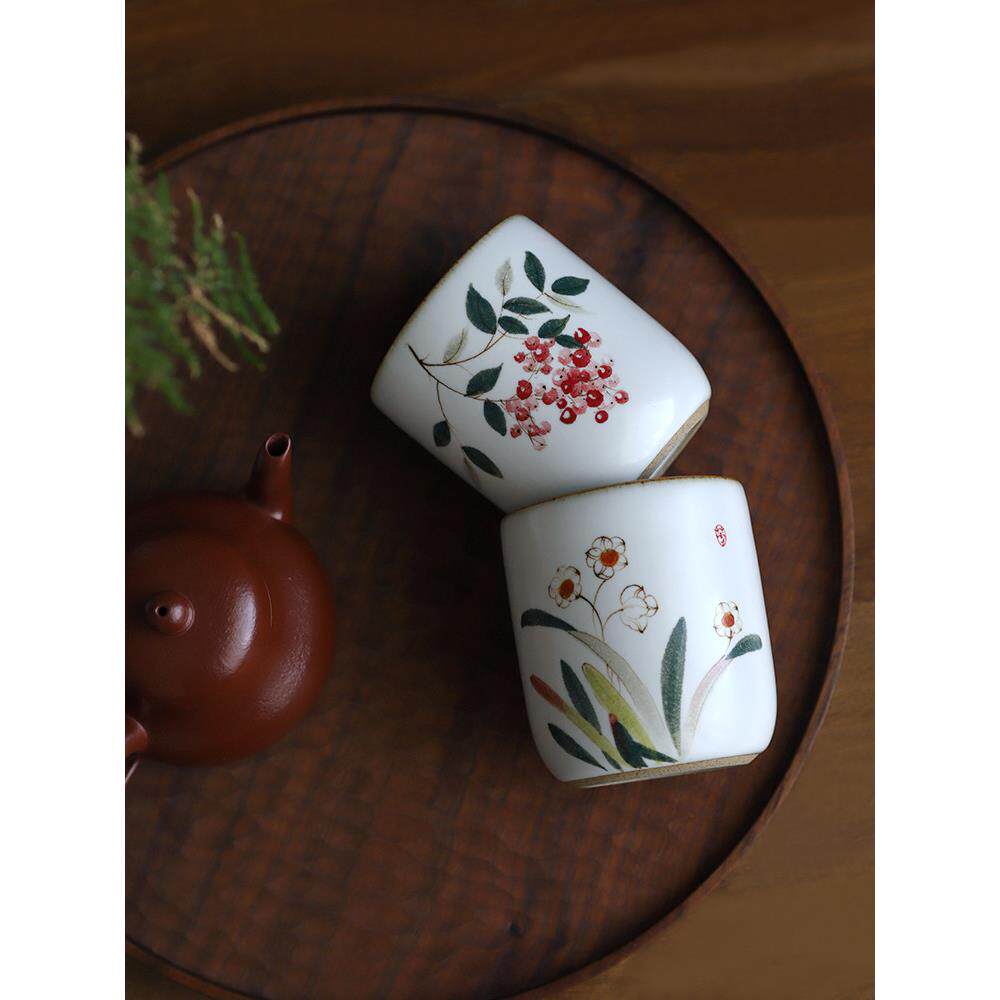 芳物集 景德镇手绘水杯暖手杯 煮茶围炉陶瓷茶杯家用待客精致茶具