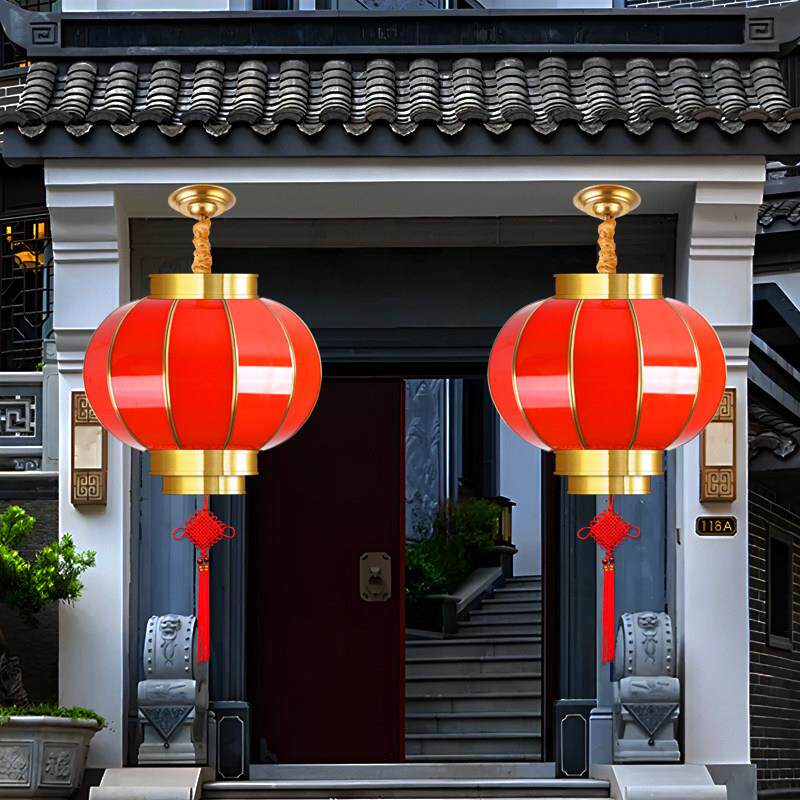 2025新款太阳能全铜结婚大红色吊灯中国风阳台大门防水防晒小灯笼