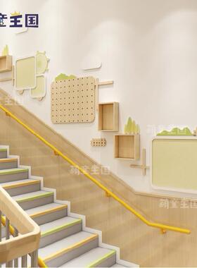 幼儿园环创楼梯间走廊过道实木与pvc碰撞文化墙简约风自然主题