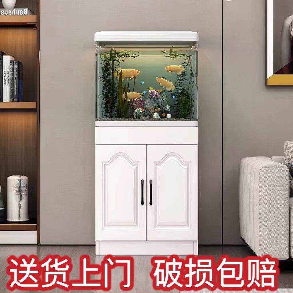 鱼缸客厅小型一体家用落地中型热弯免换水桌面造景玻璃生态水族箱