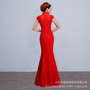 2026新款新娘敬酒服红色春夏结婚晚礼服鱼尾旗袍蕾丝长款修身新娘