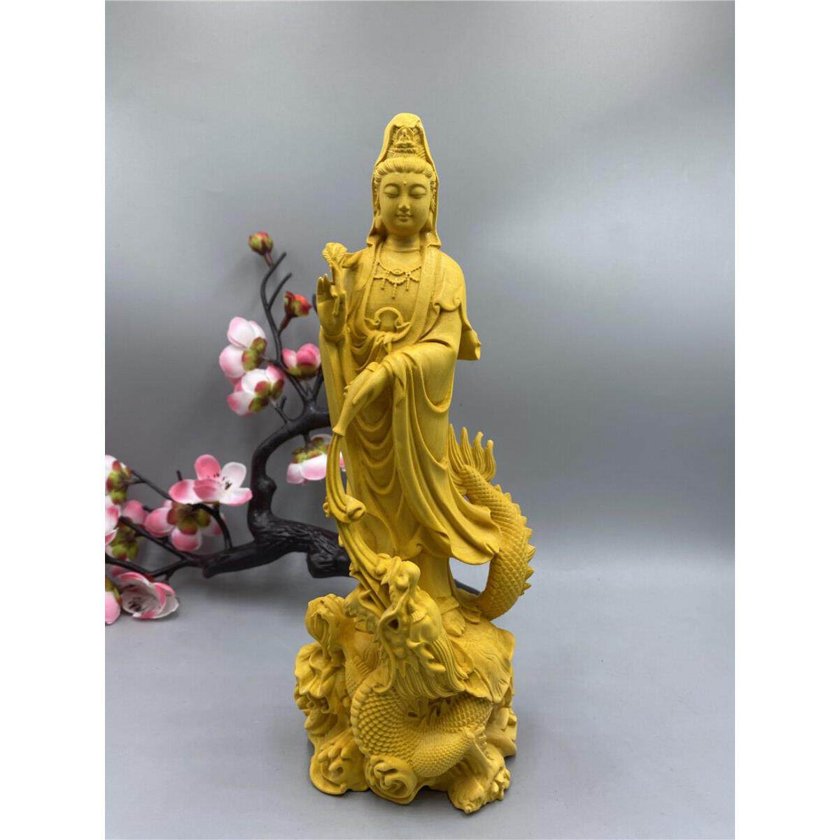 土嘉黄杨雕刻玉龙观音菩萨雕像人物饰品实木雕刻家居装饰工艺品