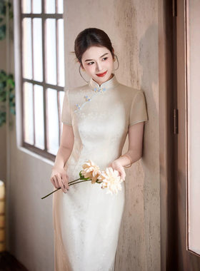 2026新款夏季减龄素色旗袍改良中式感女短袖旗袍中长款优雅风
