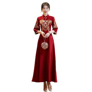 2026新款新娘中式嫁衣立领修身亮片结婚敬酒服前短后长改良旗袍裙