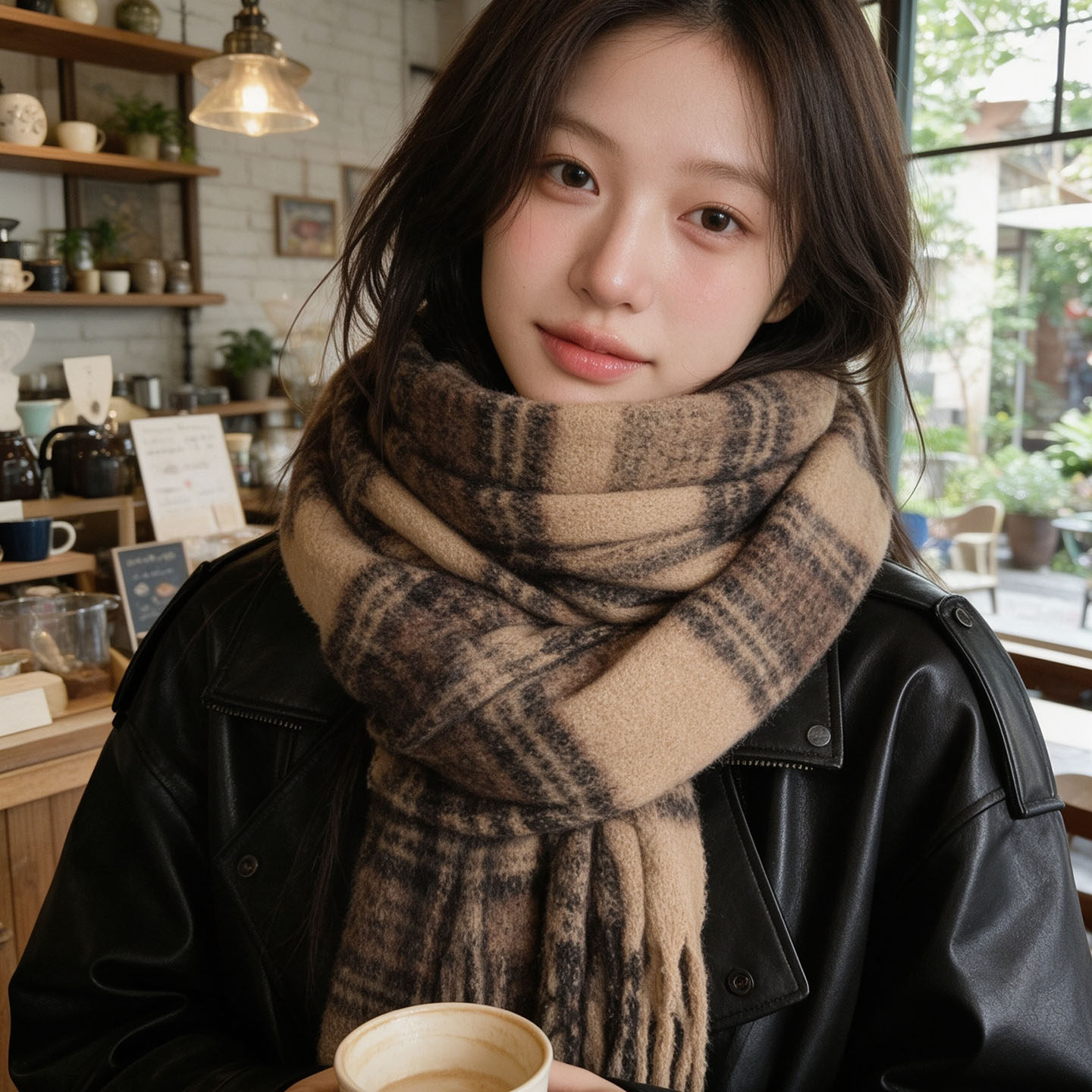英伦时尚长款格子围巾女秋冬季马海毛保暖围脖女复古时尚流苏披肩