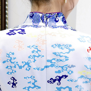 2026新款花花旗袍春夏印花复合丝绸中长款连衣裙空姐服改良旗