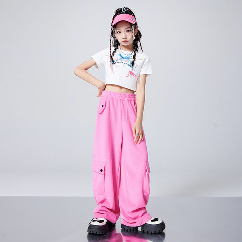 2026新款儿童爵士舞服装嘻哈露脐上衣粉色套装jazz练功服女孩
