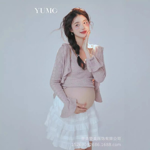 2026新款影楼服装时尚唯美小清新吊带开衫短裙孕妈大肚拍照摄影艺