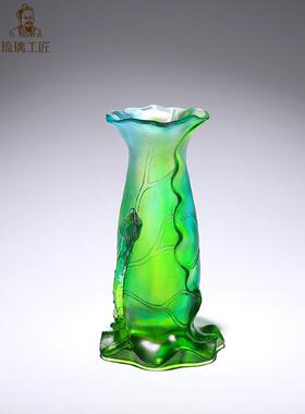 琉璃工艺品荷花花瓶摆件客厅插花轻奢高档搬家礼物乔迁新居送朋友
