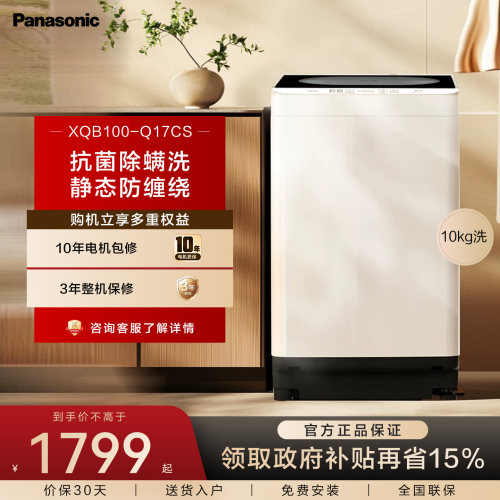 松下波轮洗衣机10kg家用出租房全自动官方旗舰正品国家补贴Q17CS