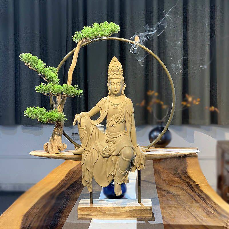 自在观音菩萨佛像摆件家居客厅玄关桌博古架茶室装饰中式禅意摆设