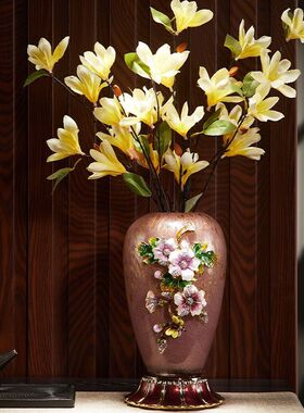 珐琅彩花瓶琉璃摆件玄关桌面床头插花台式美式复古风格客厅餐桌