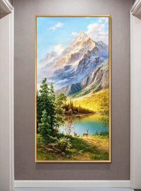 定制高山流水聚宝盆手绘风景油画挂画玄关客厅画手绘抽象油画