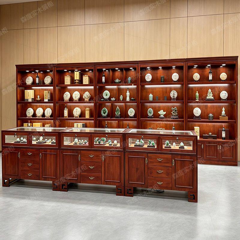 简约实木珠宝玉石翡翠展示柜茶叶烟酒特产商超收纳陈列柜台