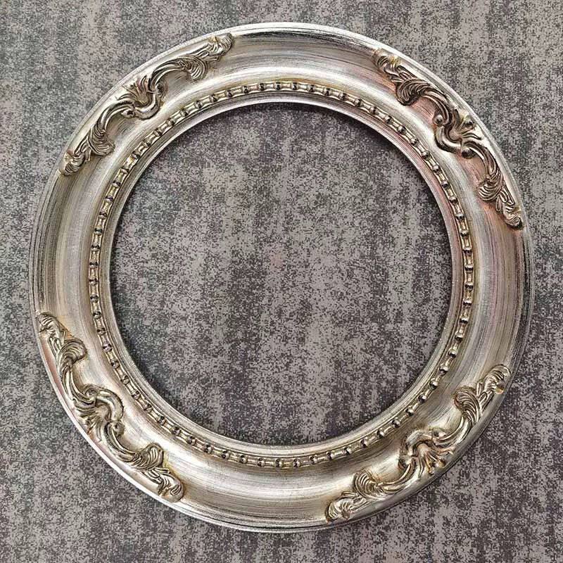 美式银色拉丝做旧油画框圆形画框装裱圆框挂墙相框画框