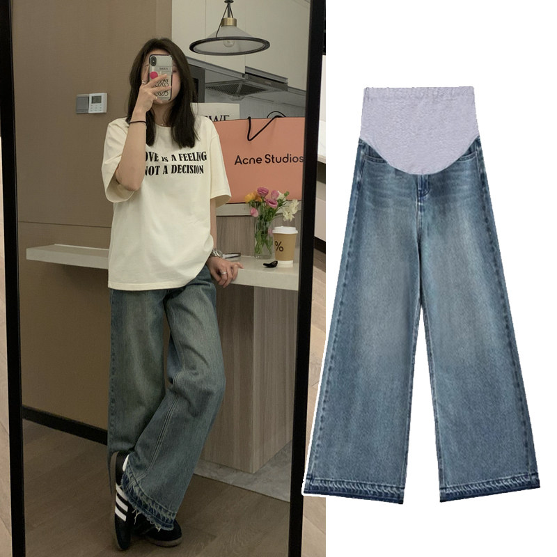 孕妇复古蓝阔腿裤春秋外穿时尚宽松休闲裤脚毛边撞色拖地牛仔裤子,孕妇装/孕产妇用品/营养,孕妇休闲裤,淘宝优惠券,粉丝福利购,淘宝优惠卷