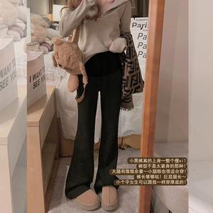 孕妇微喇拖地裤秋冬外穿加绒加厚时尚韩版宽松休闲卫裤喇叭拖地裤