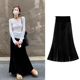 孕妇黑色金丝绒鱼尾半身裙秋冬外穿时尚 显瘦包臀托腹半身裙中长款