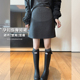 孕妇a字包臀半身短裙秋冬季 新款 miu系灰色毛呢半身裙高腰显瘦裙子