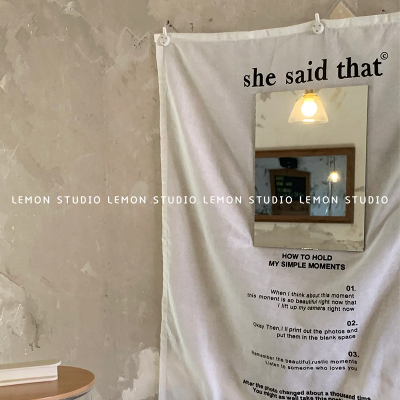 韩国ins复古冷淡风英文镜子墙面装饰挂布网红拍照道具软装背景布