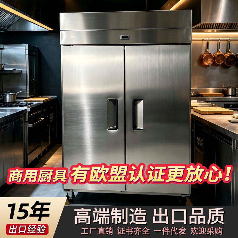 欧式双门立式商用CE认证不锈钢二门冰箱餐饮厨房风冷立式保鲜柜