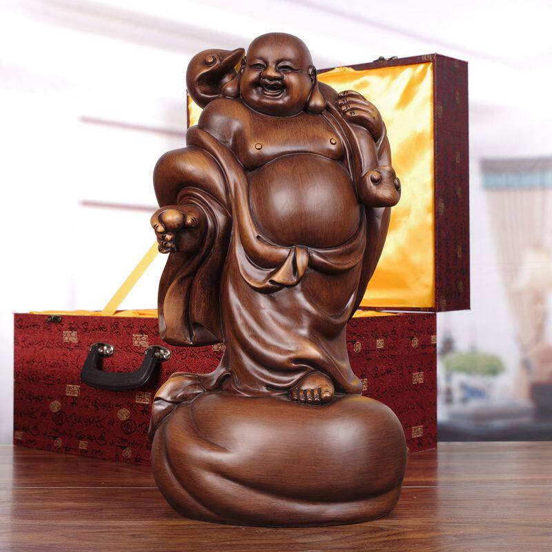实木雕弥勒佛摆件笑佛工艺品家居客厅玄关酒柜装饰店铺开业礼品