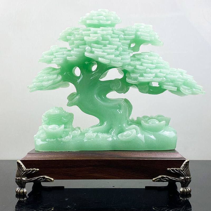 义乌新款树脂仿蓝冰玉发财树摆件创意家居电视柜摆件家居礼品