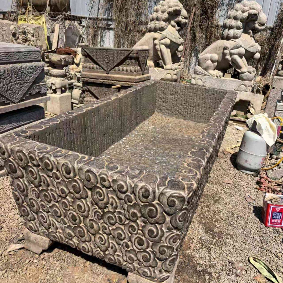 石雕青石鱼缸石槽石缸金钱荷花庭院花盆水缸户外摆件养鱼流水仿古