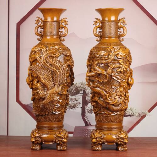 富贵平安花瓶摆件一对玄关大型落地装饰品公司开业办公室乔迁礼品