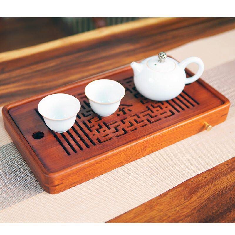 花梨木实木茶盘家用干泡台小茶台海储水排水双用送水管