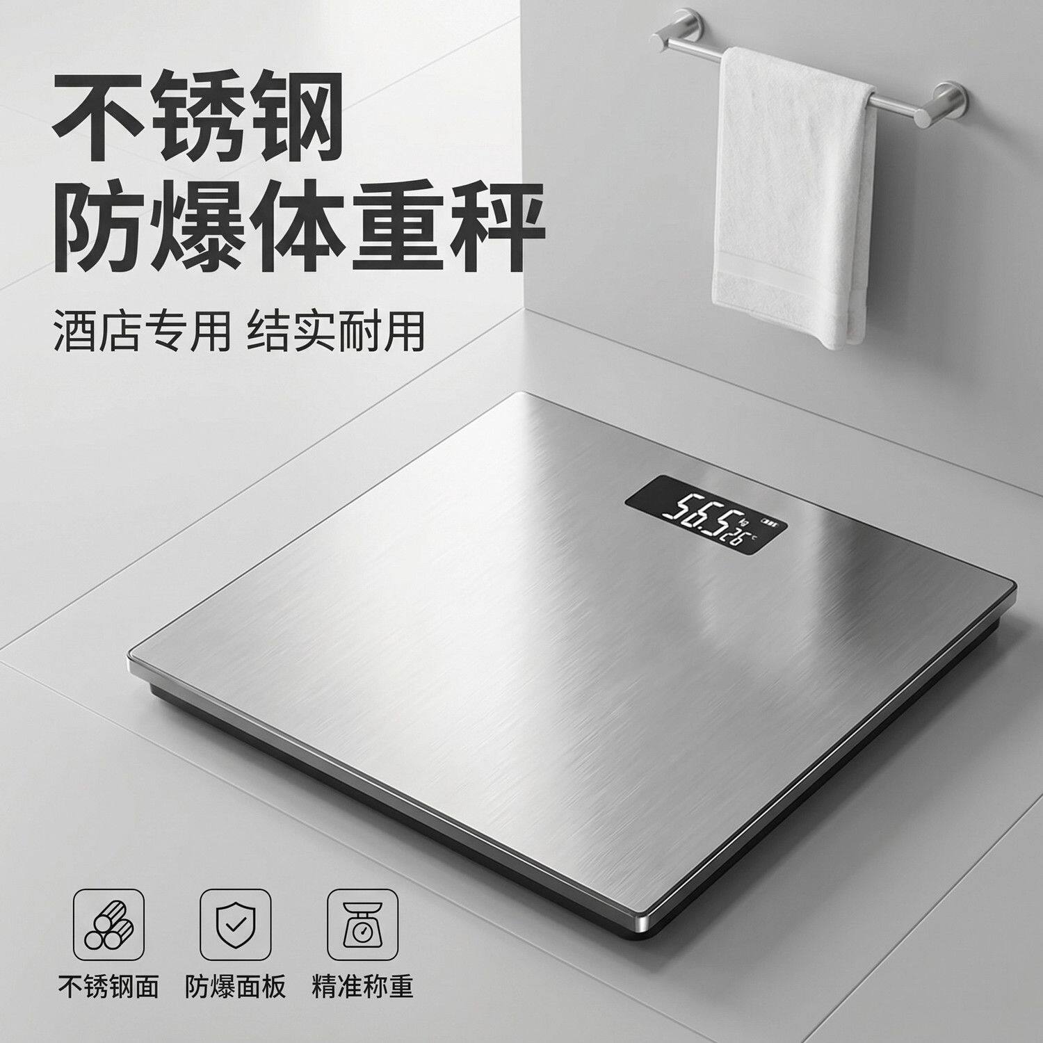 体重秤不锈钢180kg酒店秤高精度防爆防摔新款便携耐用人体电子秤