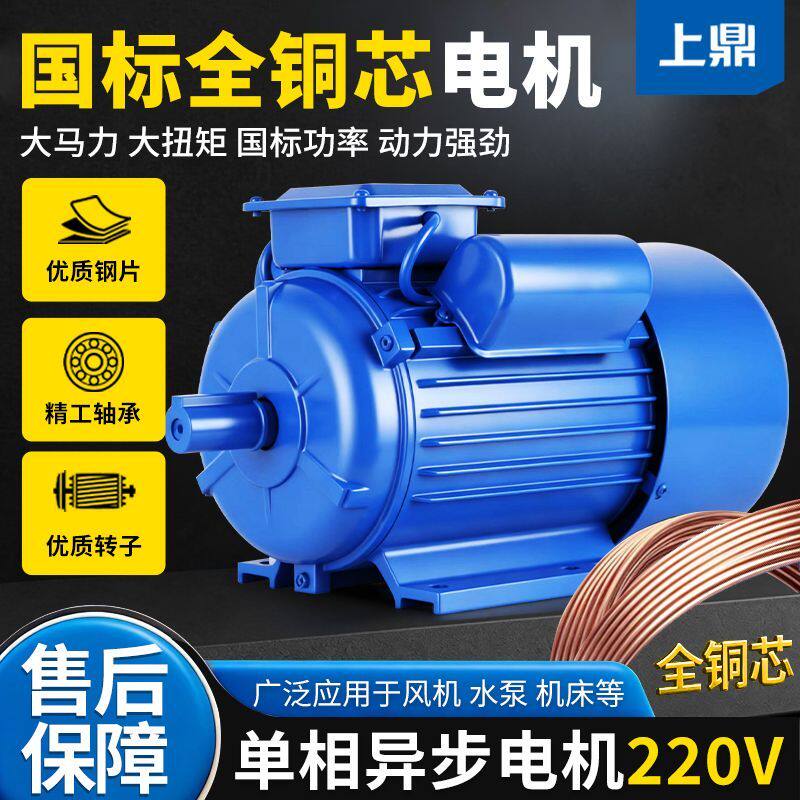 国标全铜电机大马力单相电机220V家用两相0.75/1.1/1.5/2.2/3/5KW