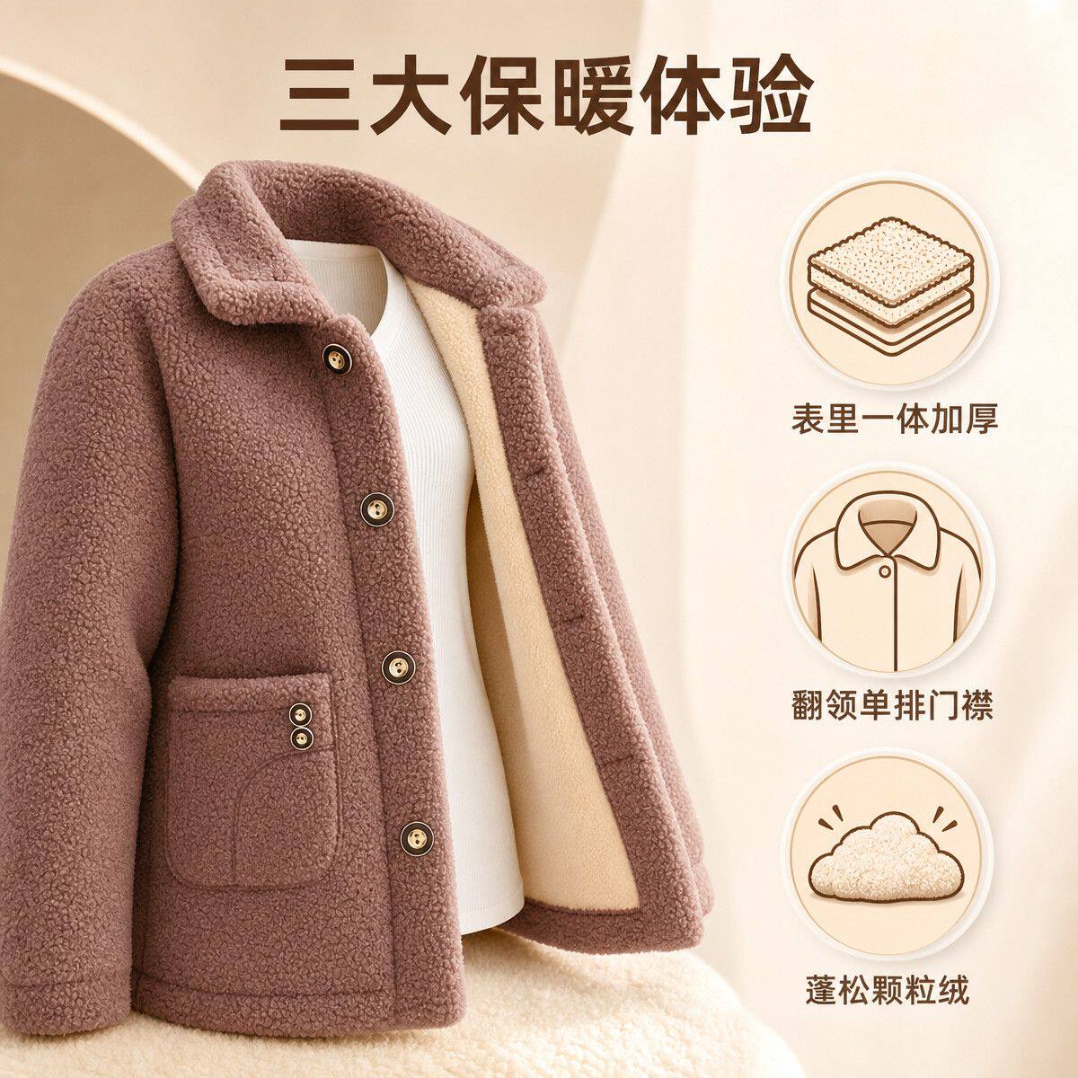 中老年女装加绒加厚颗粒绒外套大码妈妈装秋冬新款棉服保暖防风