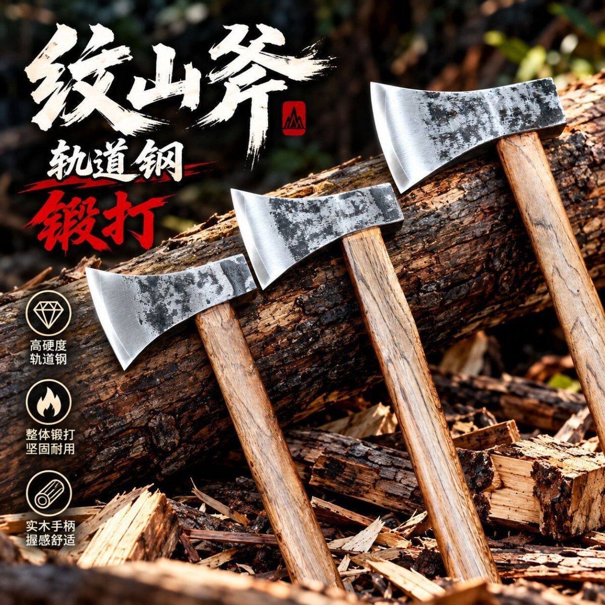 新款长柄斧头锻打劈柴伐木轨道钢纯手工锻打一体斧头木工斧伐木