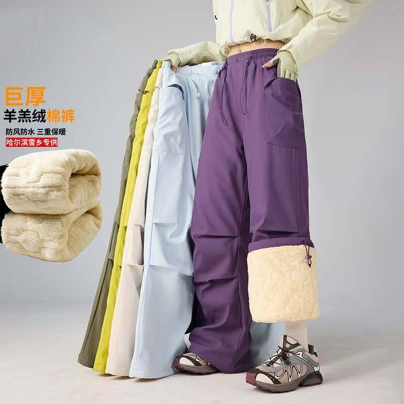 冬季男女新款工装棉裤东北防风抗寒巨厚绒裤子户外滑雪保暖冲锋裤