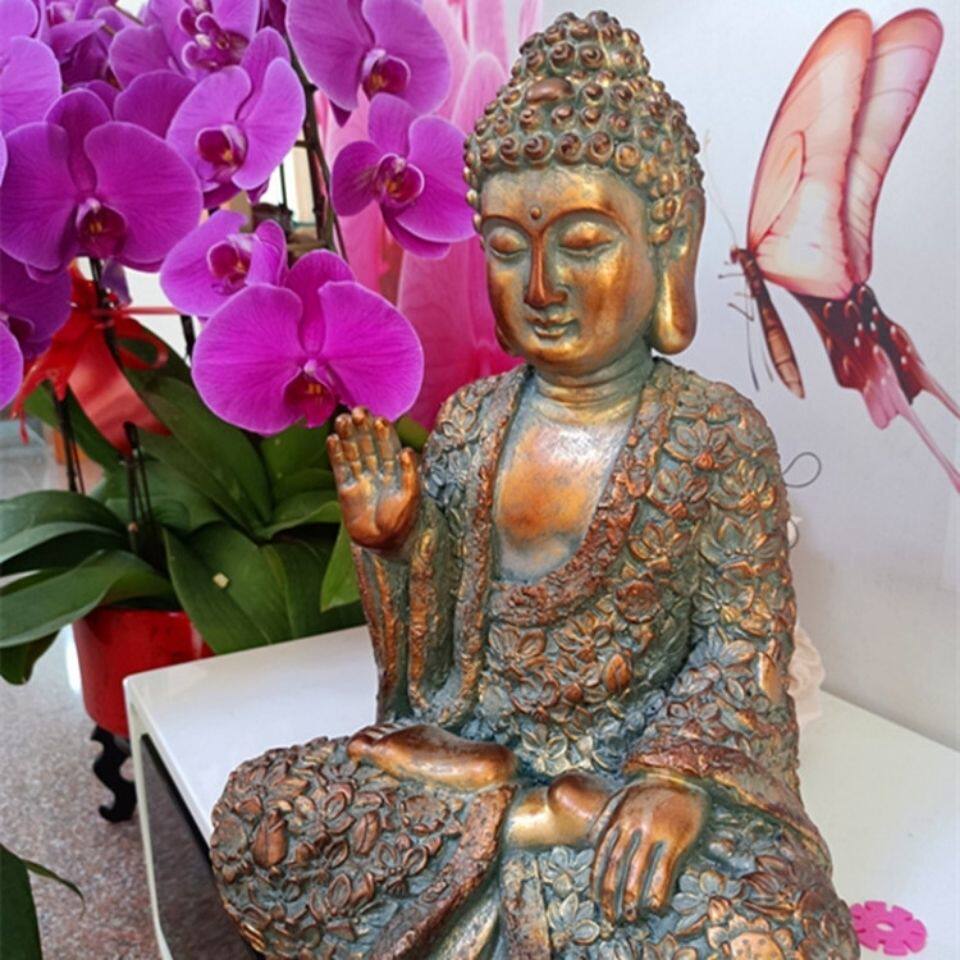 中式禅意如来坐佛像创意摆件庭院花园睡佛工艺品装饰玄关茶室摆设