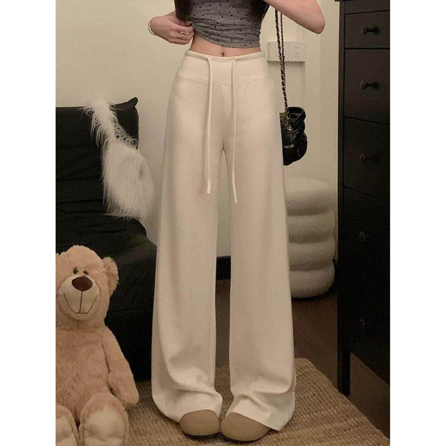 高腰凉感休闲裤女夏季垂感直筒窄版弹力百搭显瘦裤子