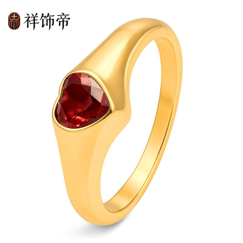 祥饰帝爱心形锆石钛钢戒指