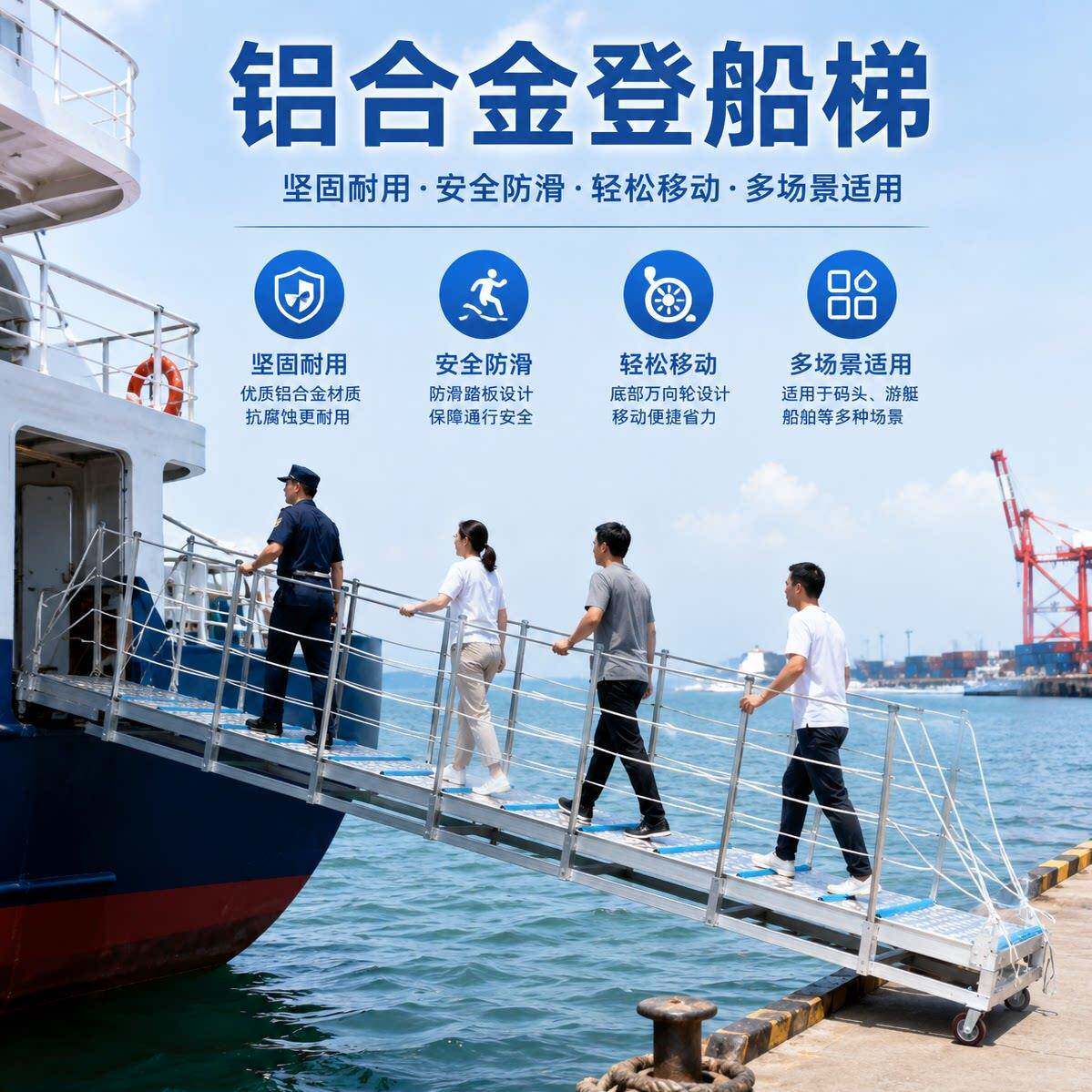 船用跳板上下船用铝合金登船舷梯钢制舷梯跳板码头梯靠岸梯舷墙梯