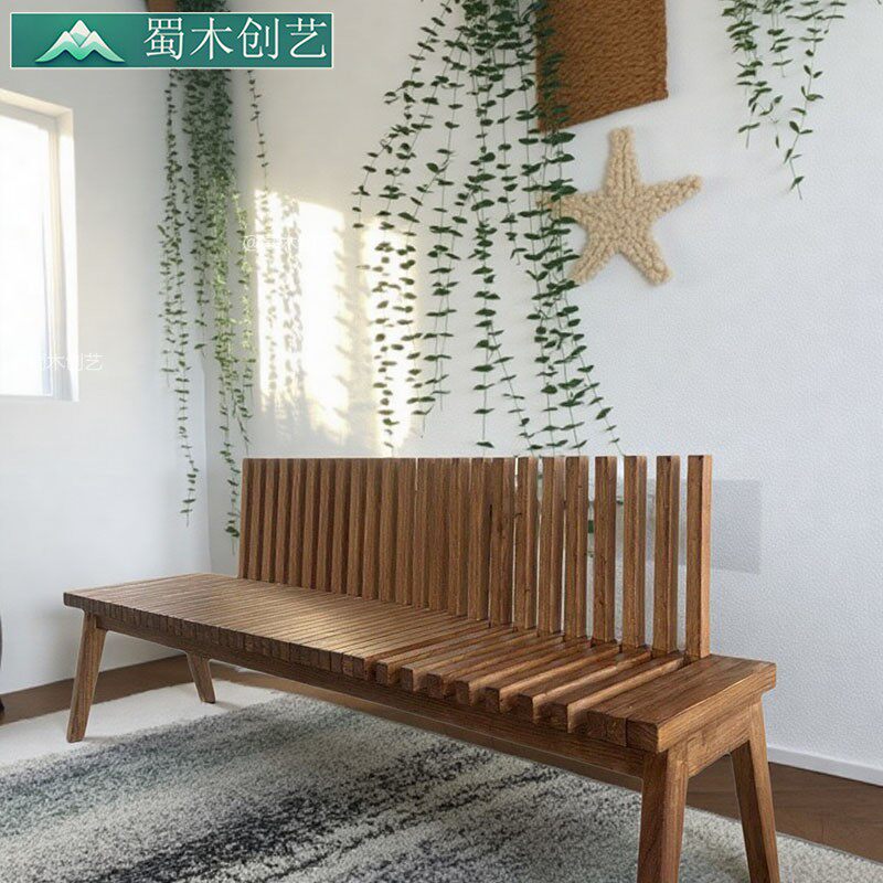蜀木创艺实木长条凳创意折叠长凳公园长椅餐厅长条凳子靠背长椅