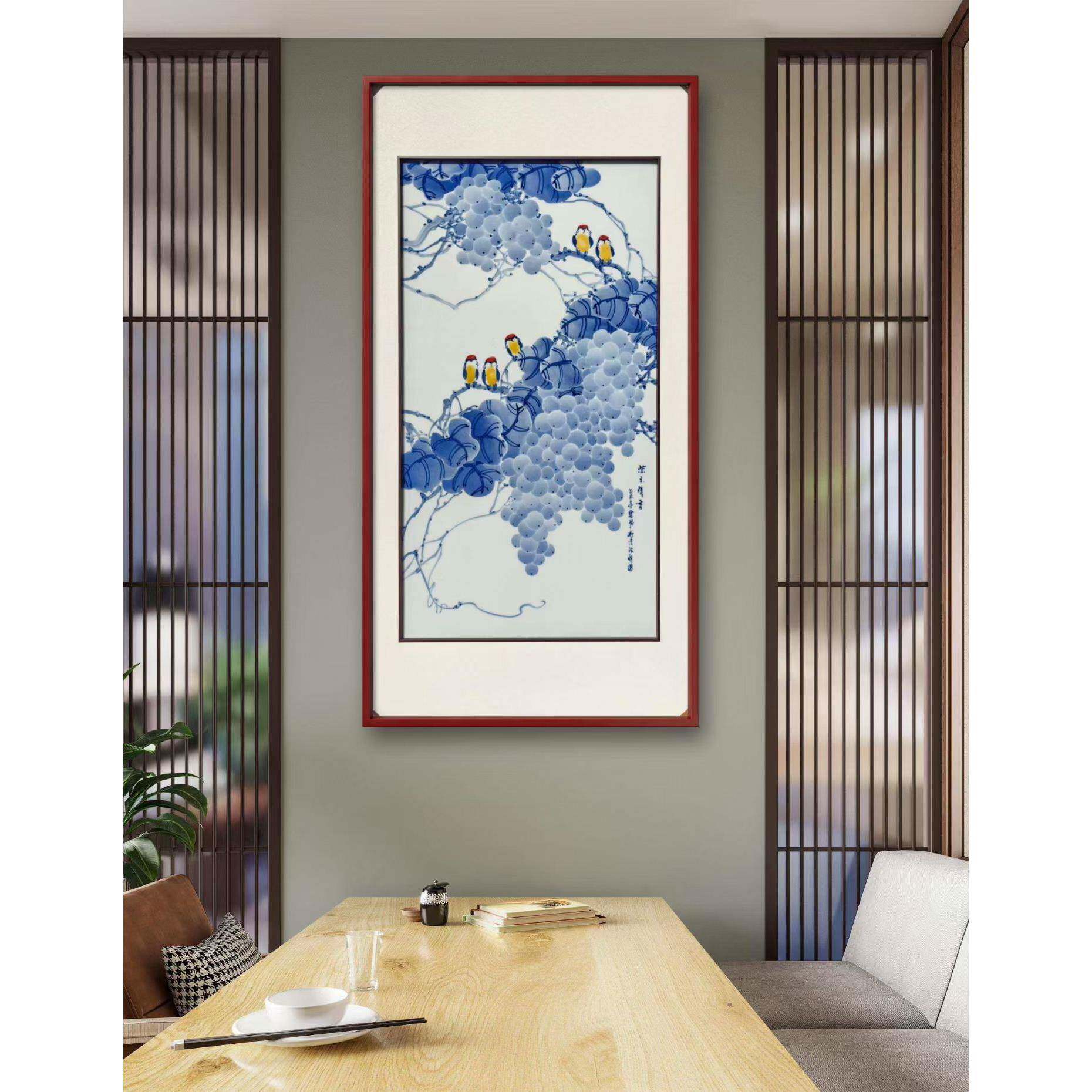 景德镇手绘陶瓷板画客厅装饰画玄关沙发背景墙新中式餐厅壁画挂画