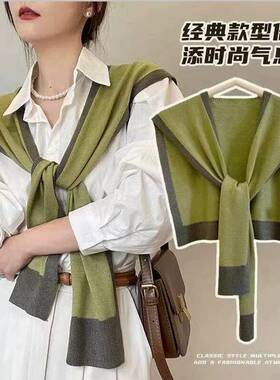 女外搭空调房搭肩春秋拼色小香风