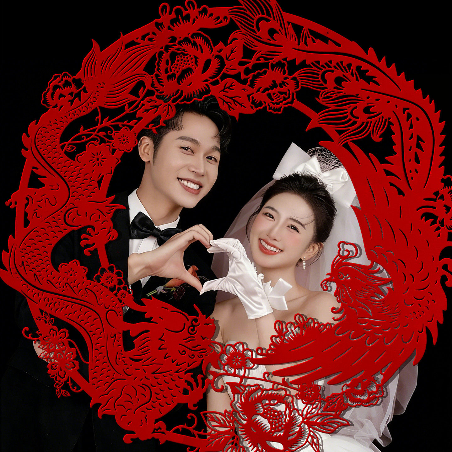 中式植绒喜字剪纸婚房布置装饰婚礼结婚新娘晨袍订婚龙凤拍照道具