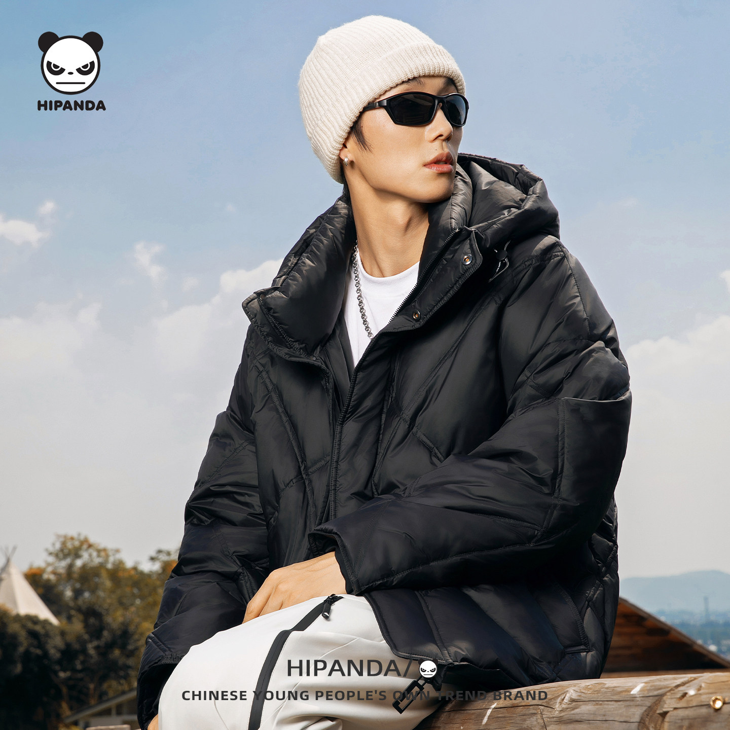 HIPANDA男90白鸭绒连帽羽绒服