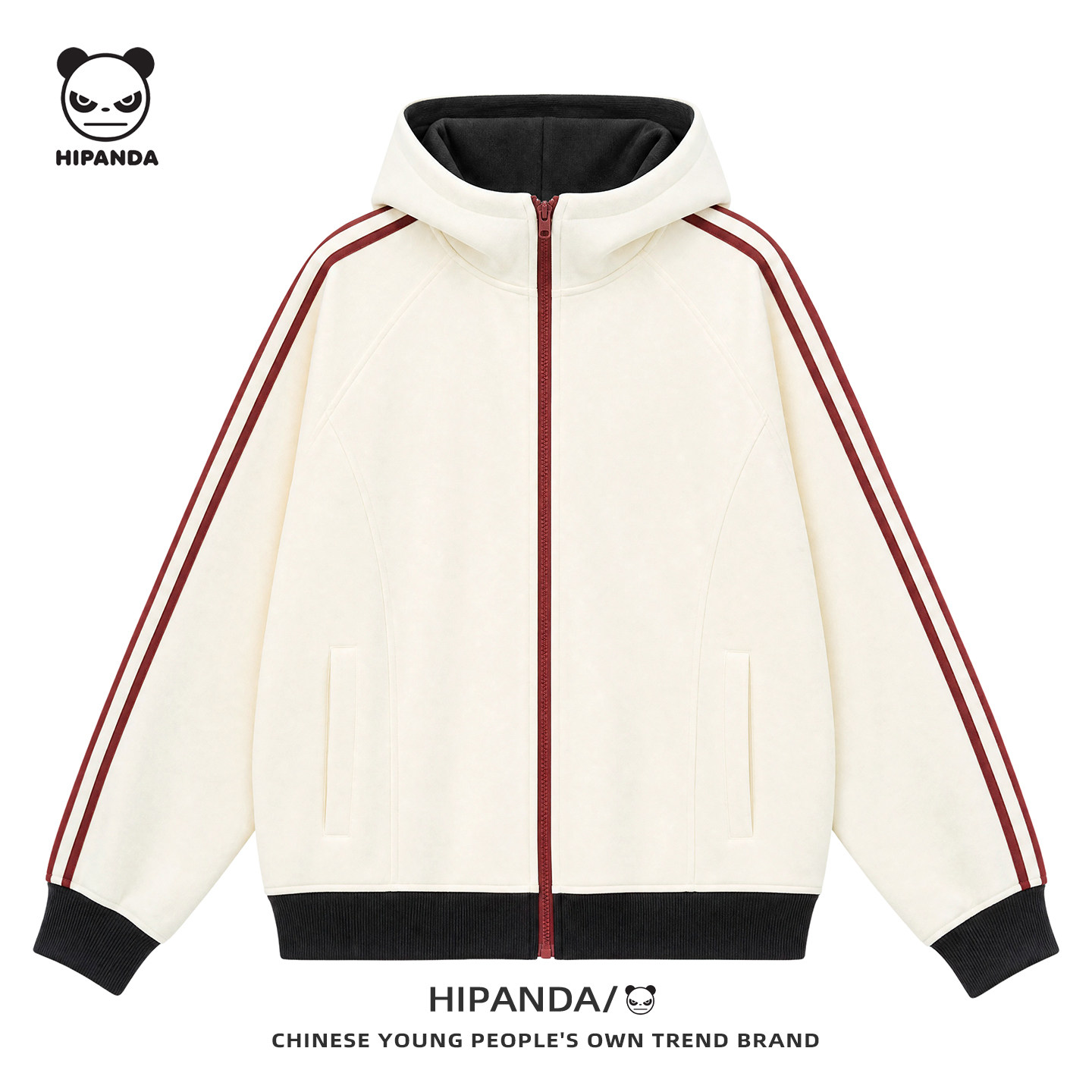 HIPANDA撞色连帽开衫卫衣复古